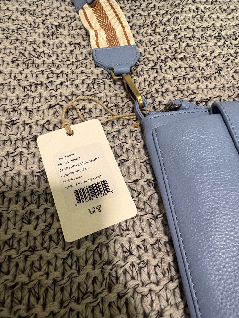HOBO Cass Leather Phone Crossbody Bag Seabreeze Blue NWT Chevron Strap
